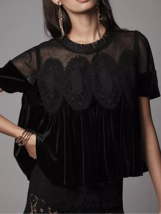 Anthropologie Tops - En Elly Anthroplogie Black Lace-Accent Velvet Women's Top